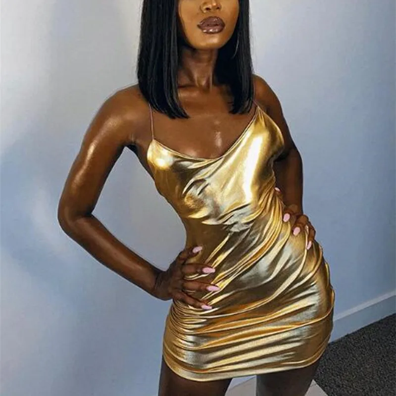 BKLD металлическое облегающее платье с открытой спиной сексуальное блестящее мини