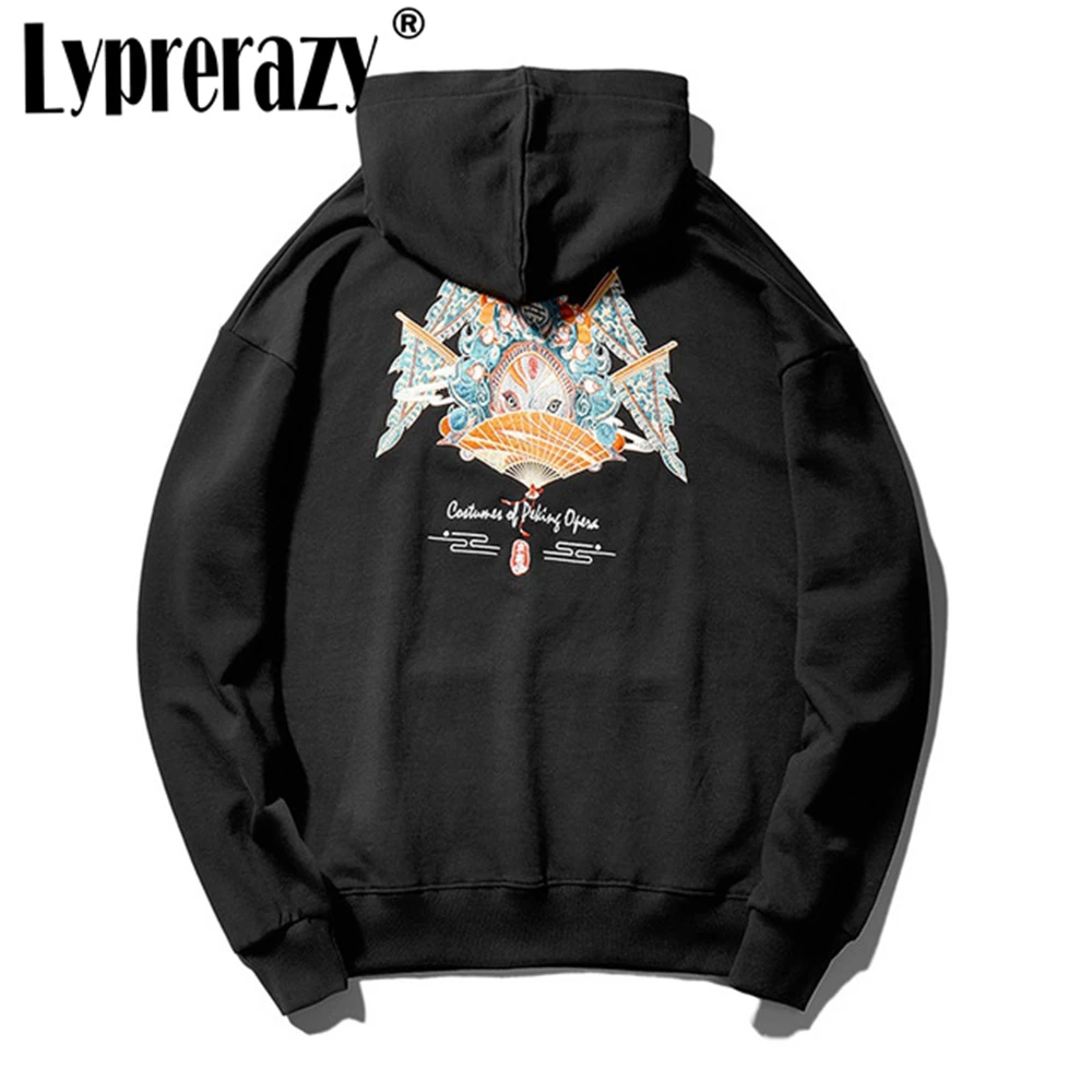 

Lyprerazy Men Chinese Style Peking Opera Face Embroidery Hoodies Pullover Unisex Loose Casual Street Hoodie Men's Sweatshirts