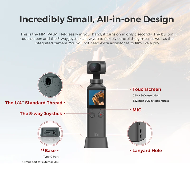 FIMI Pocket Camera 3 осевой Ручной Стабилизатор для экшн камеры 4K HD портативный шарнирный