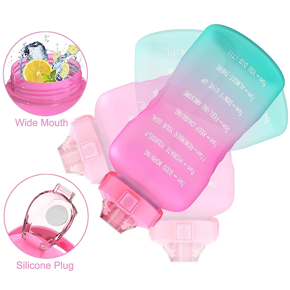 

2.2L Water Bottle with Time Marker & Straw Leakproof Water Jug Large Capacity Motivational Portable for Fitness Gym Outdoor