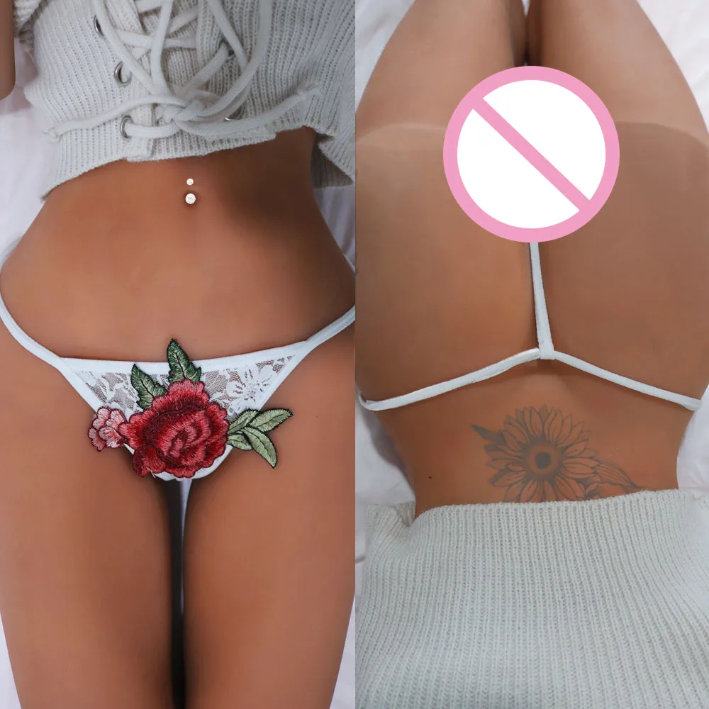 Роза вышивка сексуальное нижнее белье кружева g стринги женские размера плюс