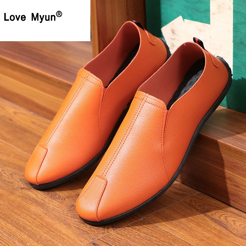 Мужские кожаные туфли повседневные лоферы на плоской резиновой подошве