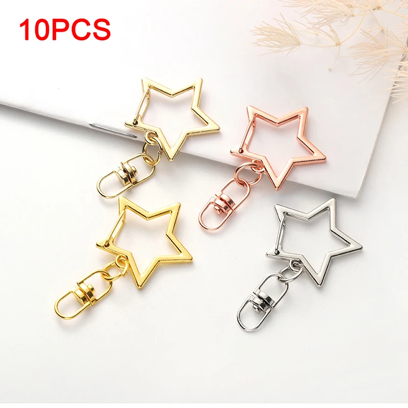 

10pcs Star Pentagram Hollow Key Chain Key Ring DIY Accessories Lobster Clasp NEW