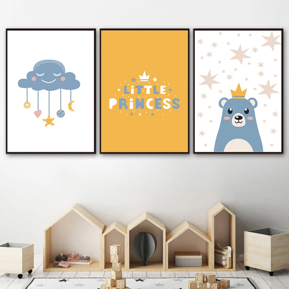 

Bear Star Cloud Baby Nursery Wall Art Poster Nordic Kids Bedroom Decor Canvas Wall Art Print Cartoon Painting Decorative Picture