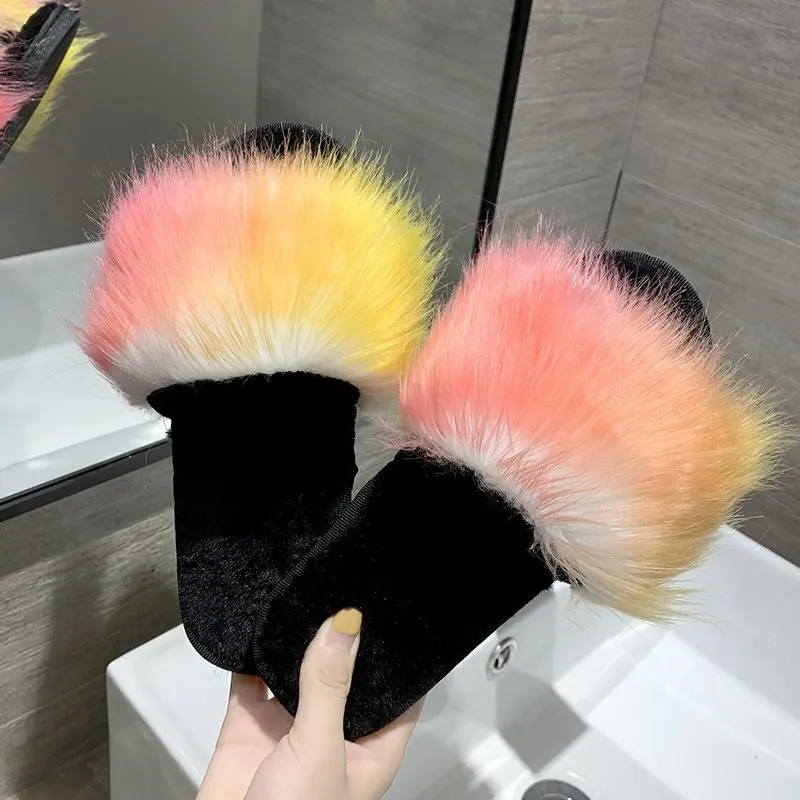 2020 New Fashion Fur Slides Colorful Cheap Furry Plush For Women Outside Slippers Big Slipper Shoes Wholesale | Обувь