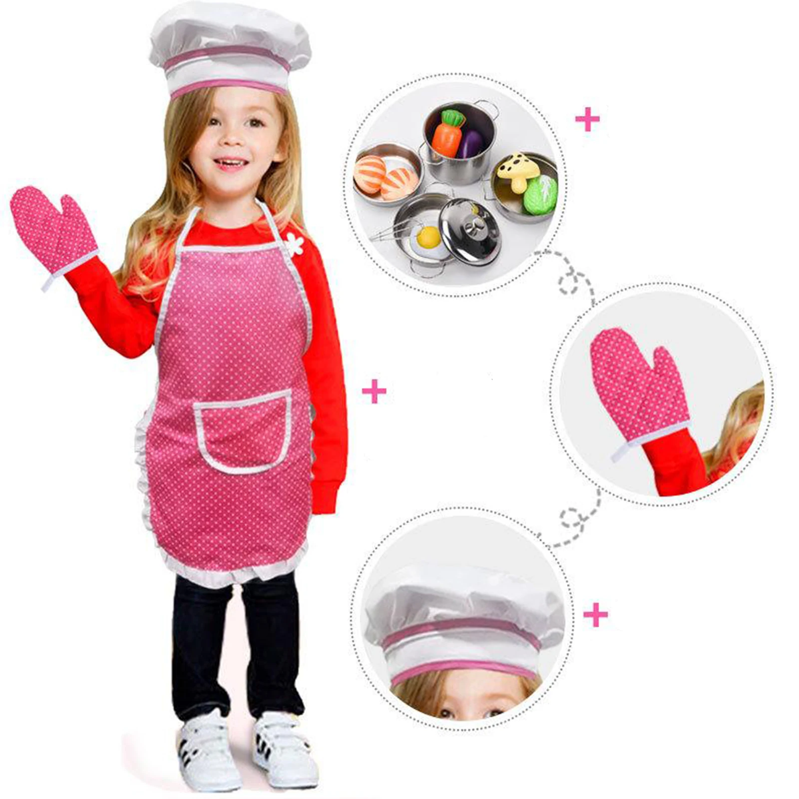 

4pcs Kitchen Pretend Play Toys with Apron & Chef Hat,Oven Mitt,Hot Pad for Kids
