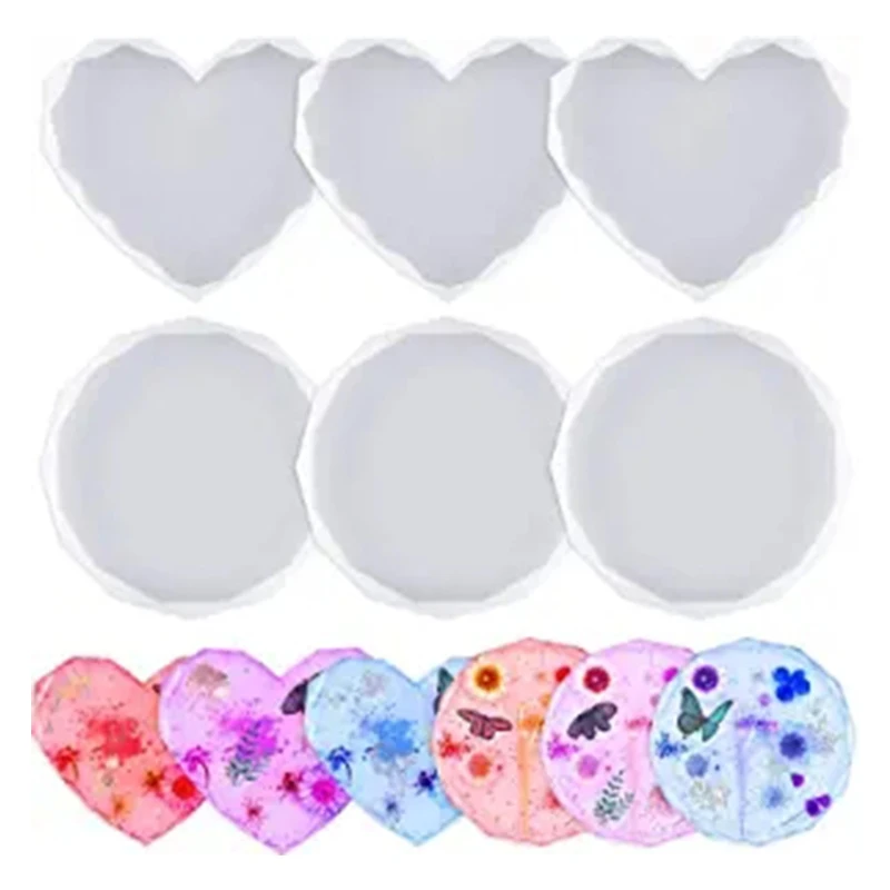

L5YA Resin Molds Heart-shaped Round Coaster Epoxy Molds Resin Casting Molds