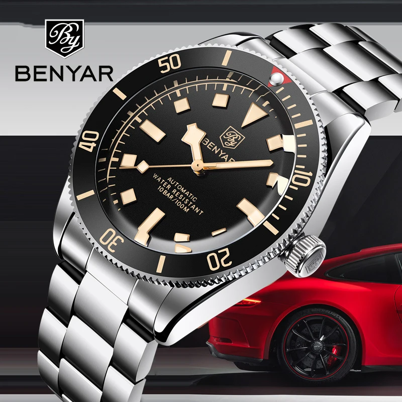 NEW BENYAR Top Brand Men Watches Stainless Steel Men Mechanical Wristwatches 100M Waterproof Casual Business Wristwatch BY-5179M