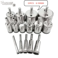 15pcs diamond coated drill bit set tile marble glass ceramic hole saw drilling bits for power tools 6mm 50mm