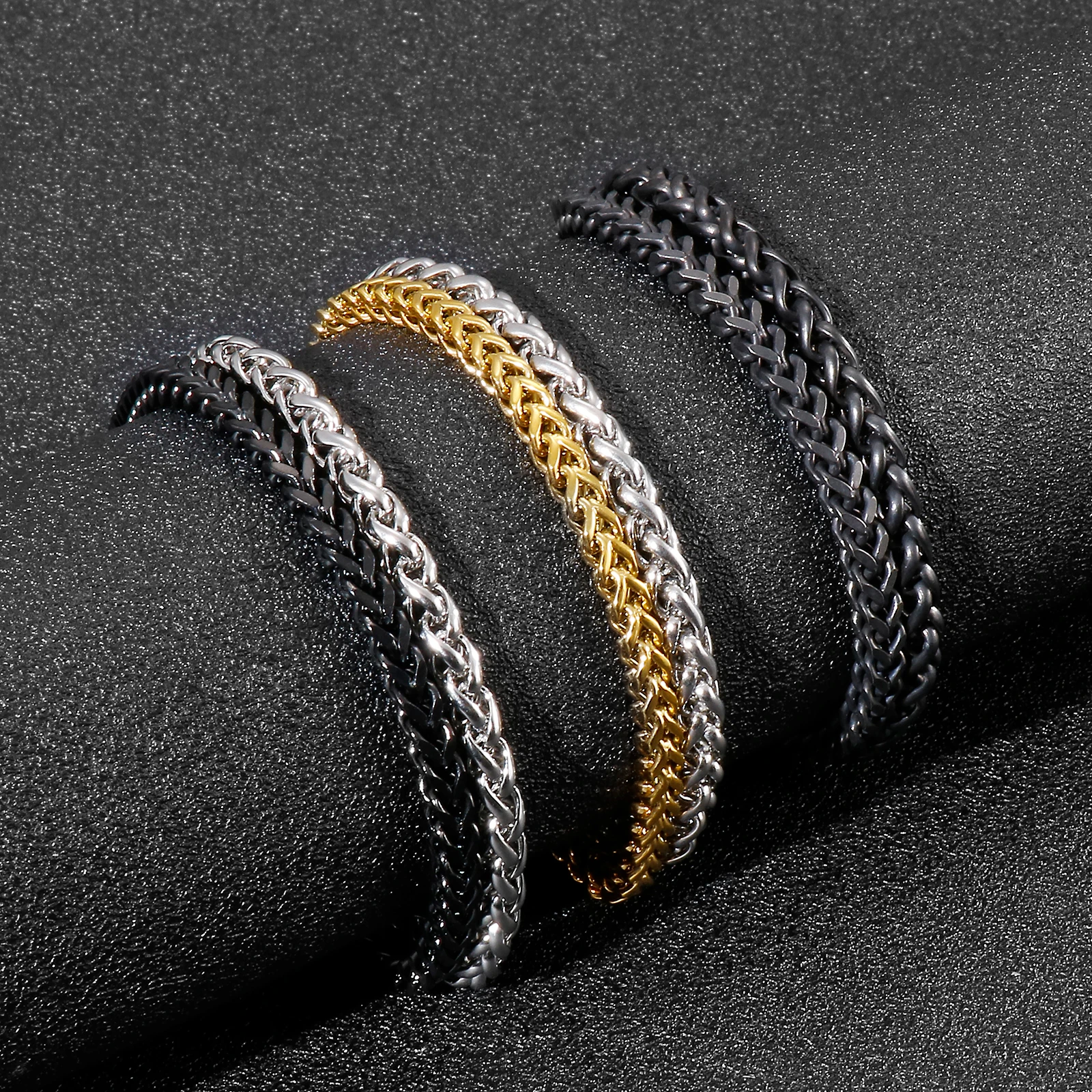 

5mm Wide Unique Men Double Chain Bracelet Casual Design Wheat Chain Link Magnetics Buckle Wristband Men Jewelry Bracelet