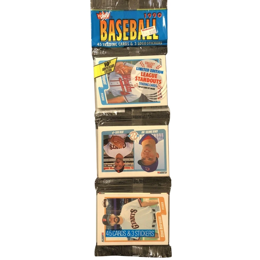 Fleer 1990 Baseball 10th Anniversary edition Rack. Коллекционные карточки бейсбольные 45шт