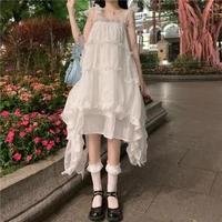 summer white fairy sling dress female sweet loose thin irregular dresses fashion ladies ruffle cake dress lolita %d0%bf%d0%bb%d0%b0%d1%82%d1%8c%d0%b5 vestidos