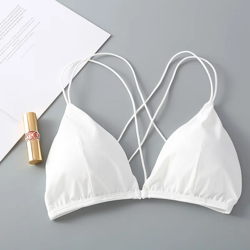 

Gobetter Women Bras Seamless Cross Strap Wire Free Bralette Triangle Cup Beauty Back Bras for Women Underwear Push up Lingerie