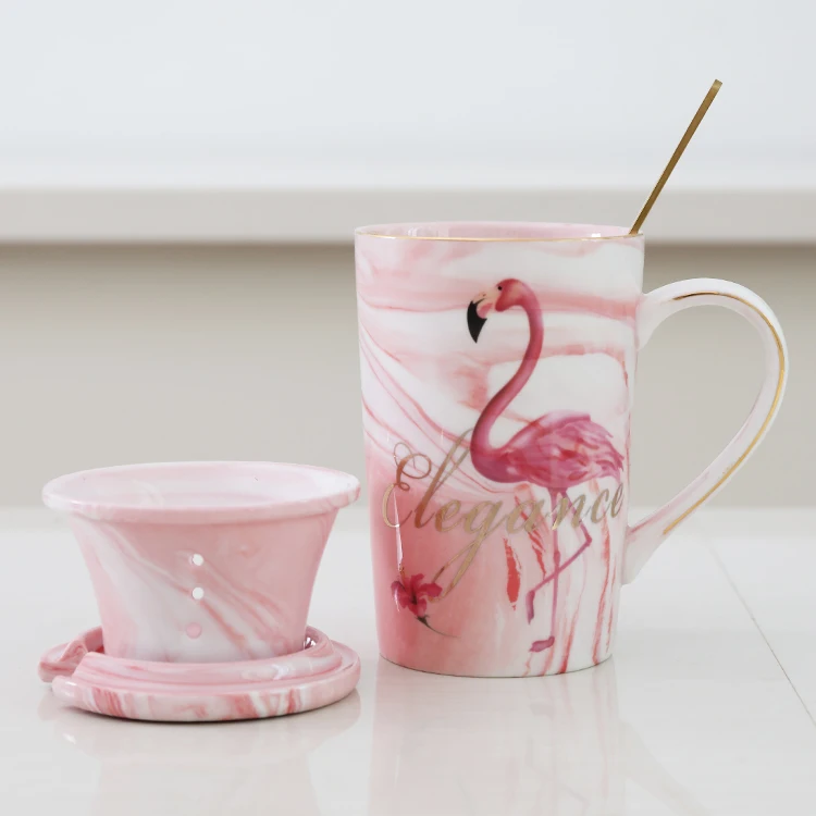 2020 горячая Распродажа креативная керамическая чашка с крышкой и ложкой Фламинго