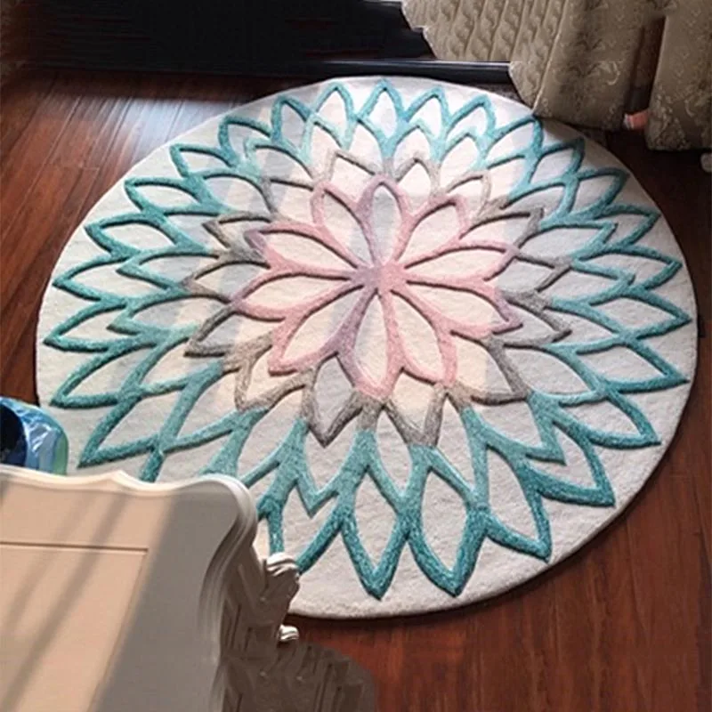 Цветочный Круглый ковер 200 см для детей утепленный мягкий гостиной большой