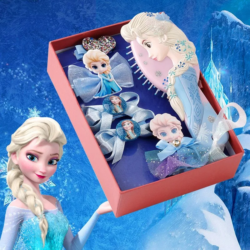 Disney characters ice snow series Princess Elsa original make-up toy
comb hairpin rubber band box Girl Christmas gift