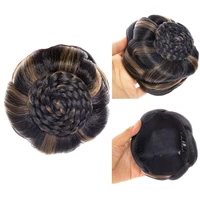 women highlight synthetic hair clip in chignon heat resistant fiber braided hair accessories for women black clip on bun