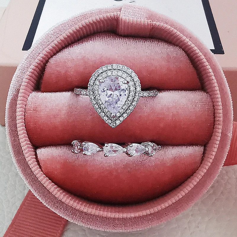 

2021 New Luxury Pear 925 Sterling Silver Wedding Ring Set For Women Lady Anniversary Gift Jewelry Bulk Sell Moonso R6012