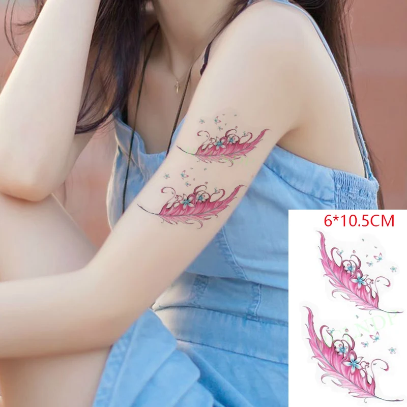 

Waterproof Temporary Tattoo Sticker ins Pink feathers Sexy flying Body Art flash tatoo fake tatto for Women Men