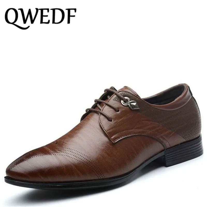 Новинка 2018 мужские деловые кожаные туфли QWEDF модные свадебные классические