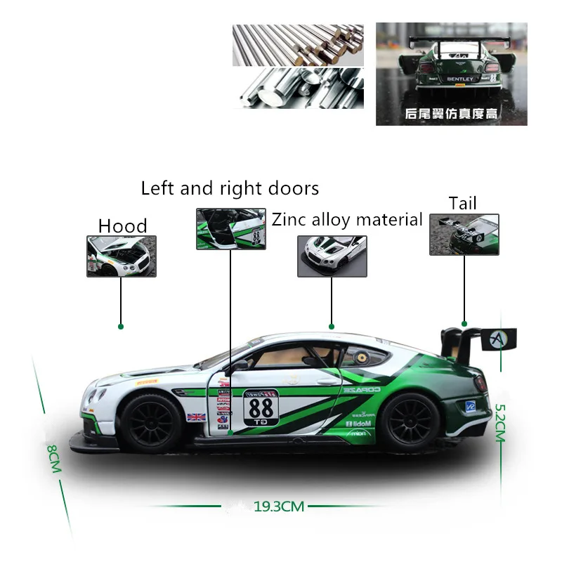 Bburago 1:24 Bentley Континентальный GT3 трек версия трансформер сплав модель автомобиля Моделирование Украшение автомобиля коллекция Подарочная игрушка