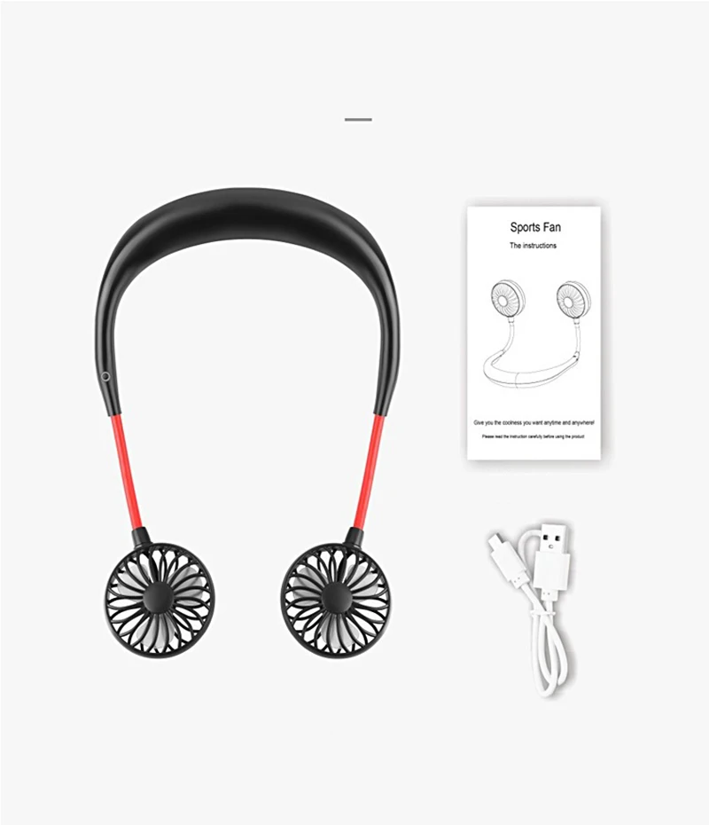 Usb Portable Fan Hands-free Neck Hanging Rechargeable Mini Sports Fans 3 Gears Air Conditioner Adjustable Home 2000 Mare | Бытовая