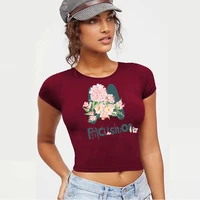 printed shirts womens cotton short sleeved t shirt summer short top tight short shipment crop top mujer camisetas