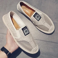 2020 summer linen canvas shoes man breathable cool mesh flat casual shoes for men breathable slip on fisherman driving shoes jkm