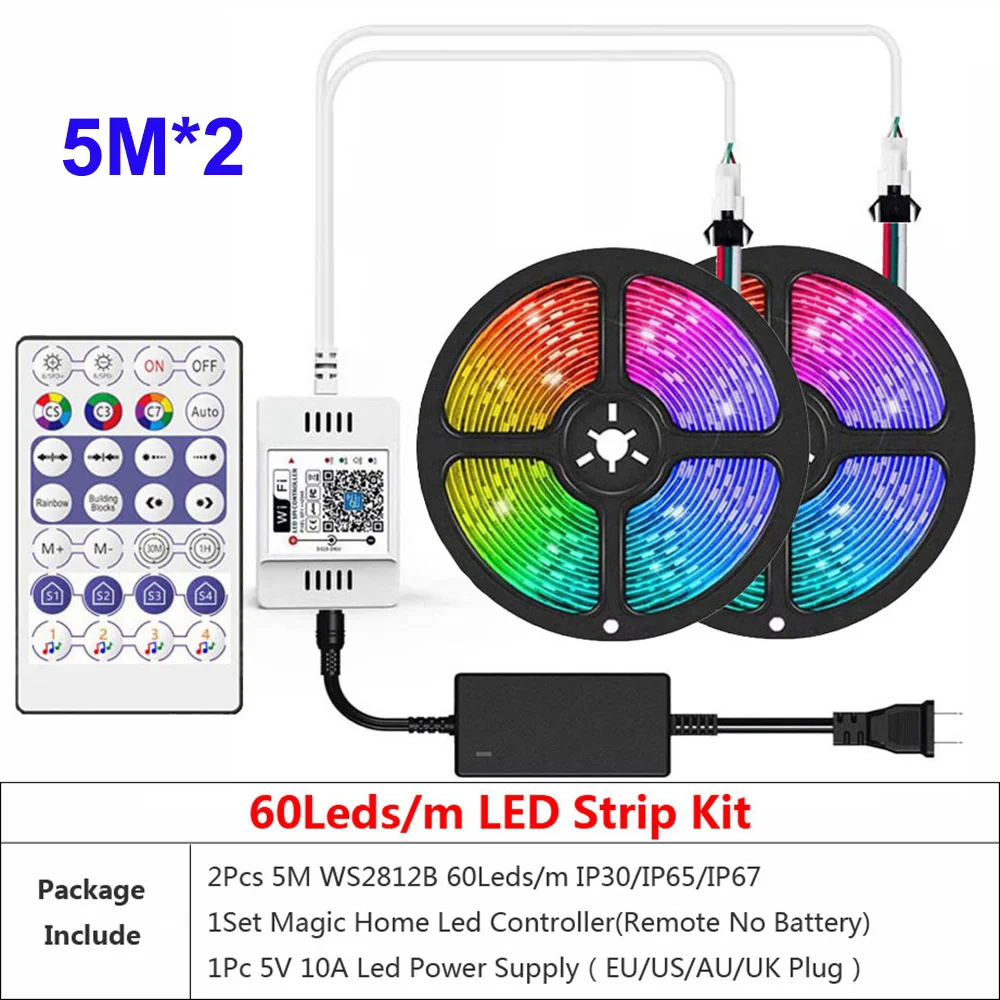 DC5V WS2812B LED RGB Strip Tapes With Addressable Pixel WiFi Remote Control Dual Output Power Kit Intelligent Music App Adapter |