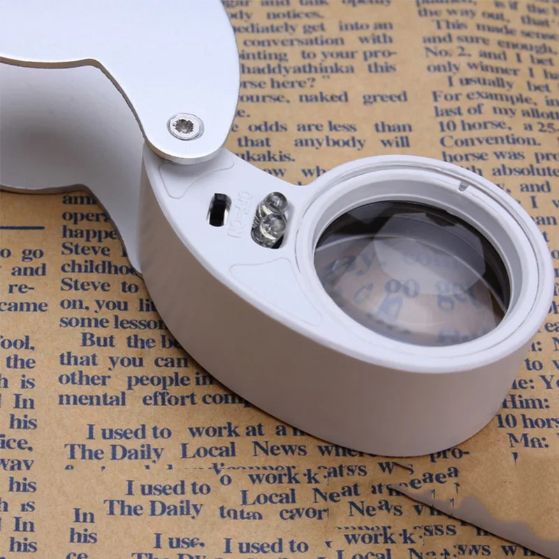 40X Портативный складной лупа с подсветкой увеличительное стекло светодиодный