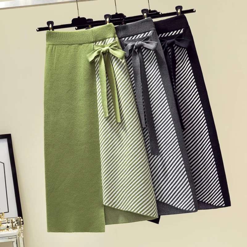 Юбка женская Трикотажная асимметричная в полоску с завышенной талией на