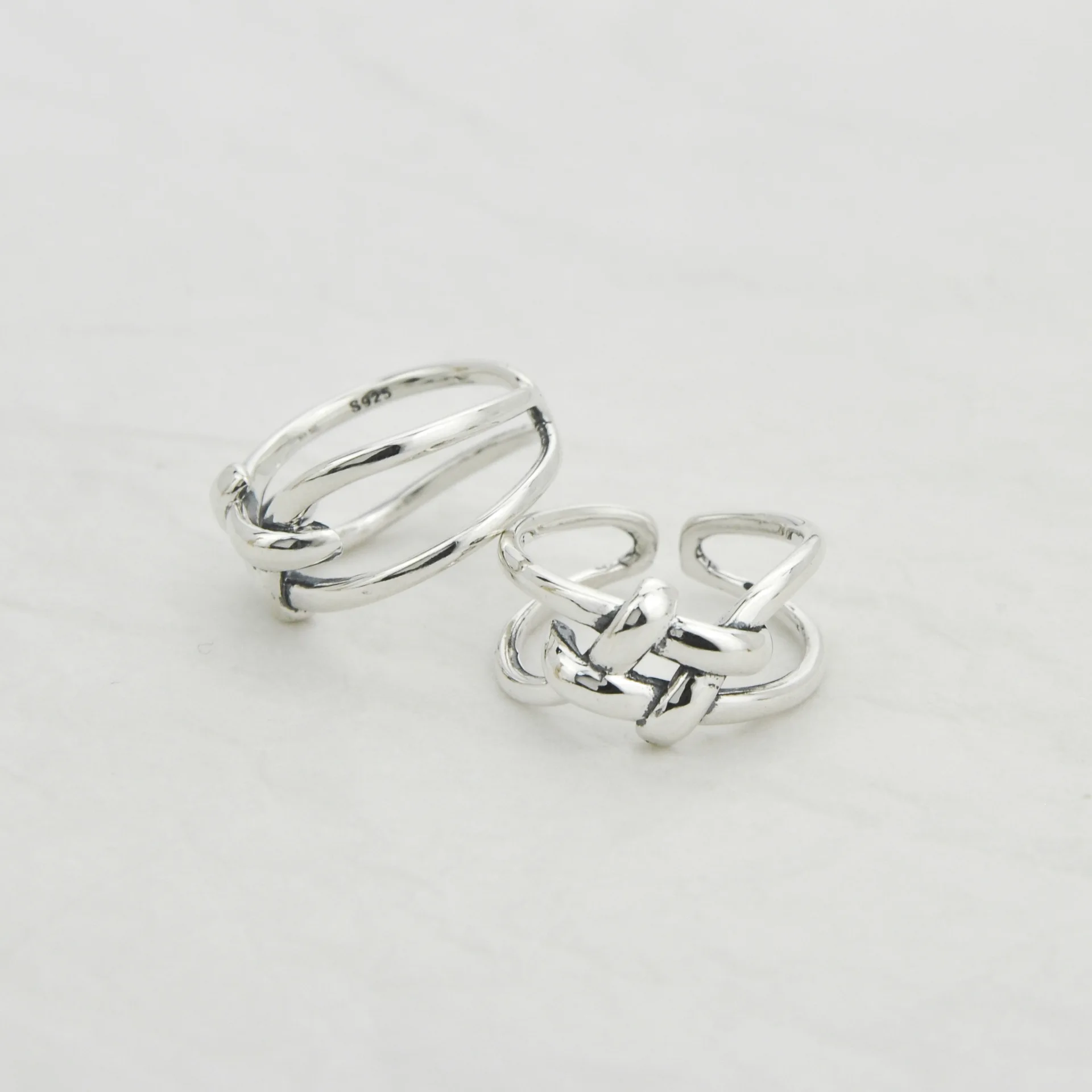 

South Korea Dongdaemun 2019 New Style Fine Silver Adjustable Ring Women's Simple S925 Fine Silver Interleaving Couples Ring