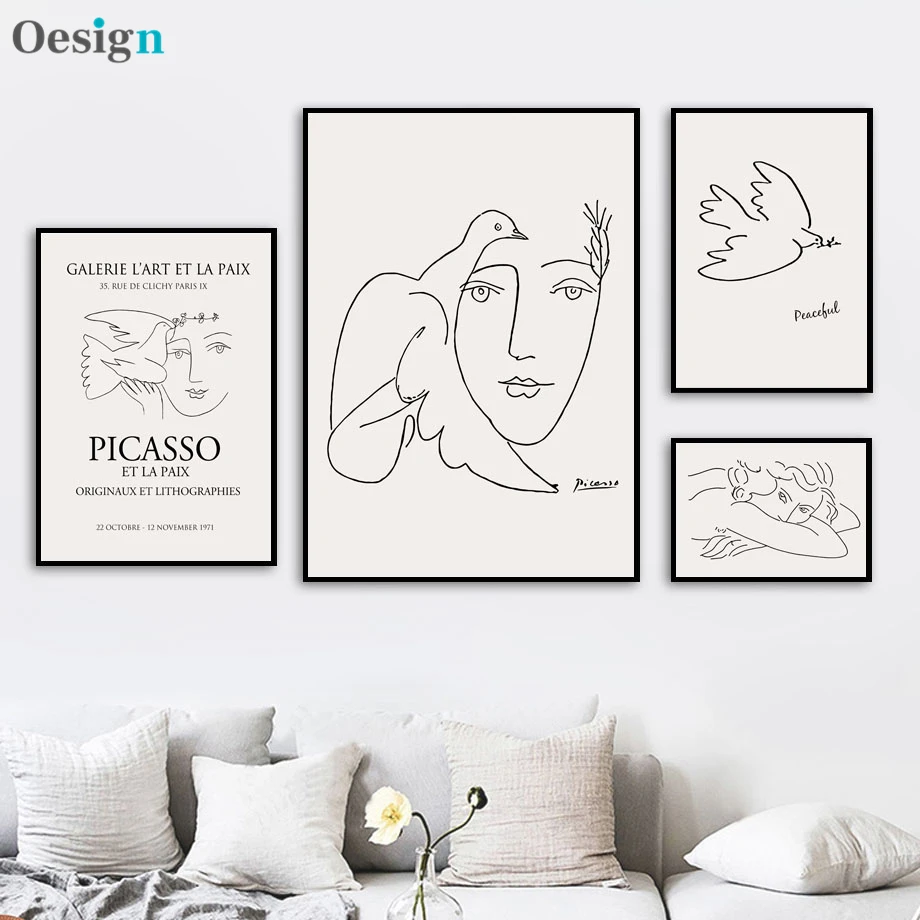 

Picasso Matisse Girl Bird Line Drawing Wall Art Canvas Painting Nordic Posters And Prints Wall Pictures For Living Room Decor