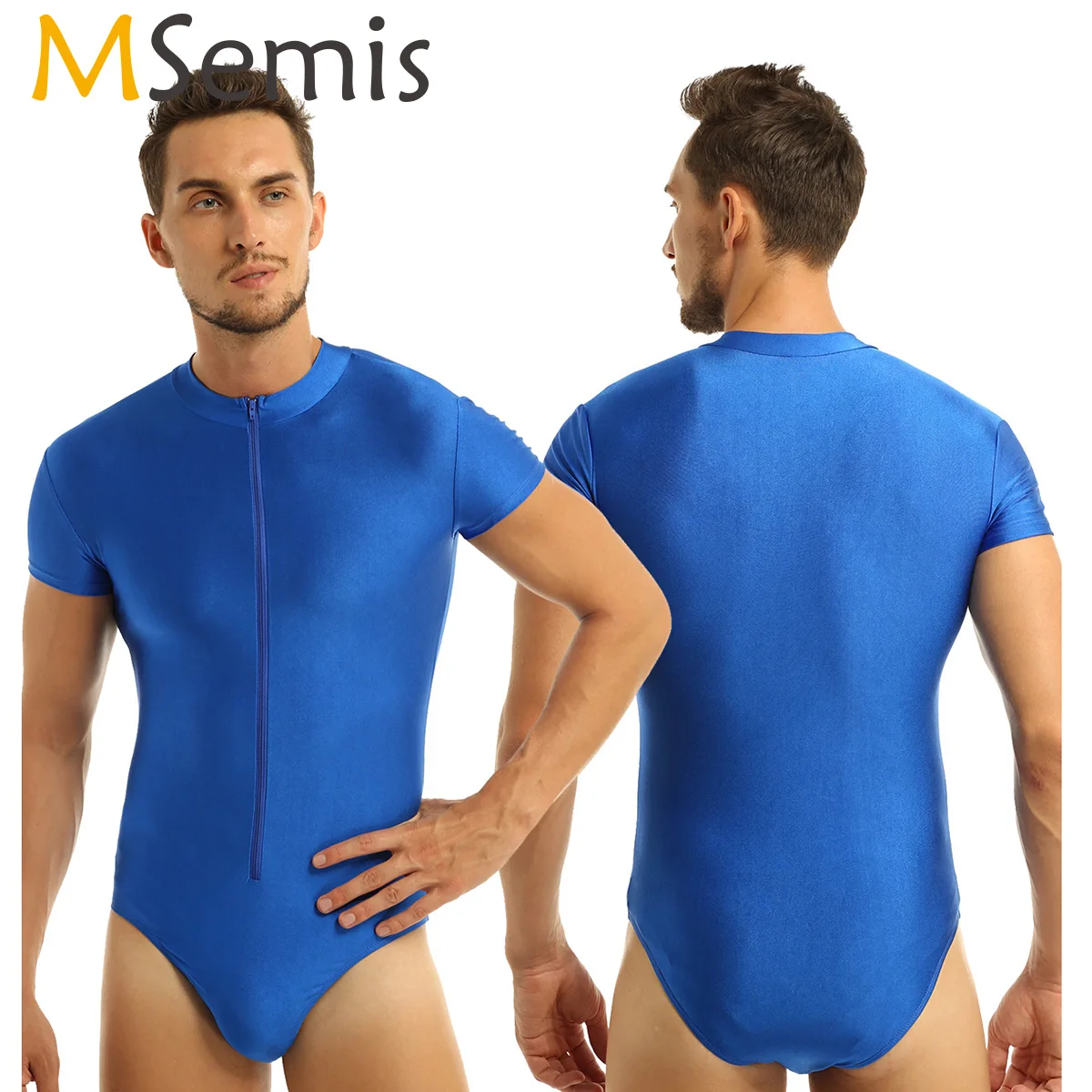 MSemis Мужское нижнее белье боди с высоким вырезом стринги трико молния спереди