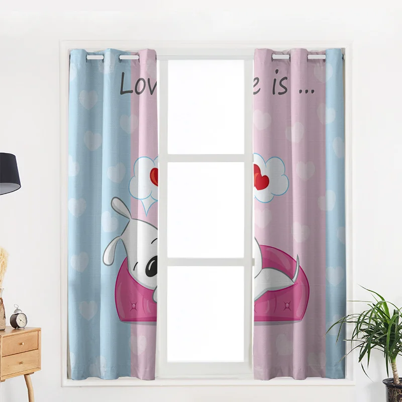 Шторы на окна в полоску с собакой Мультяшные занавески для гостиной кухни