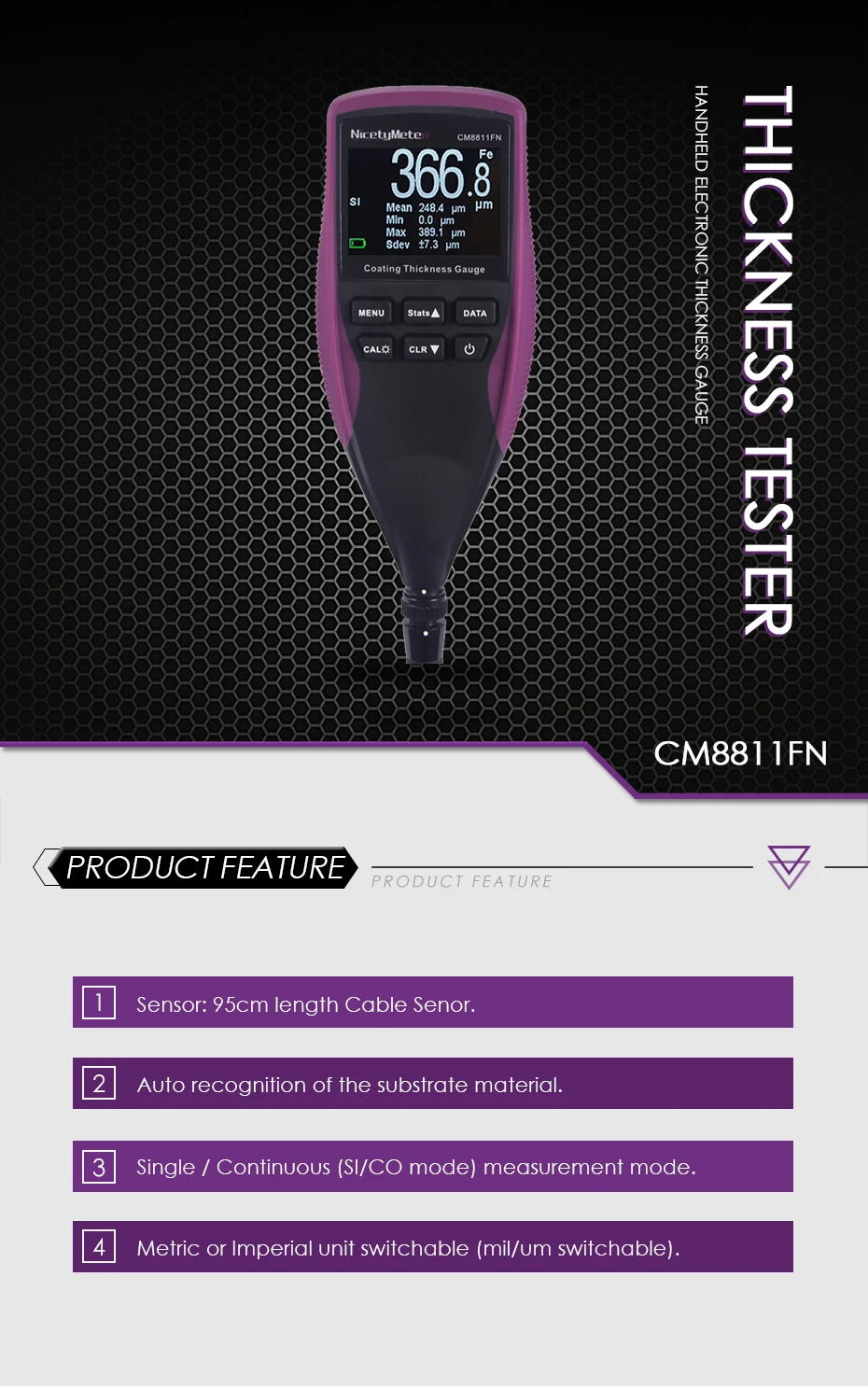 Nicety CM8811FN автомобильный измеритель толщины краски измеритель толщины плёнки измерение толщины съемный зонд