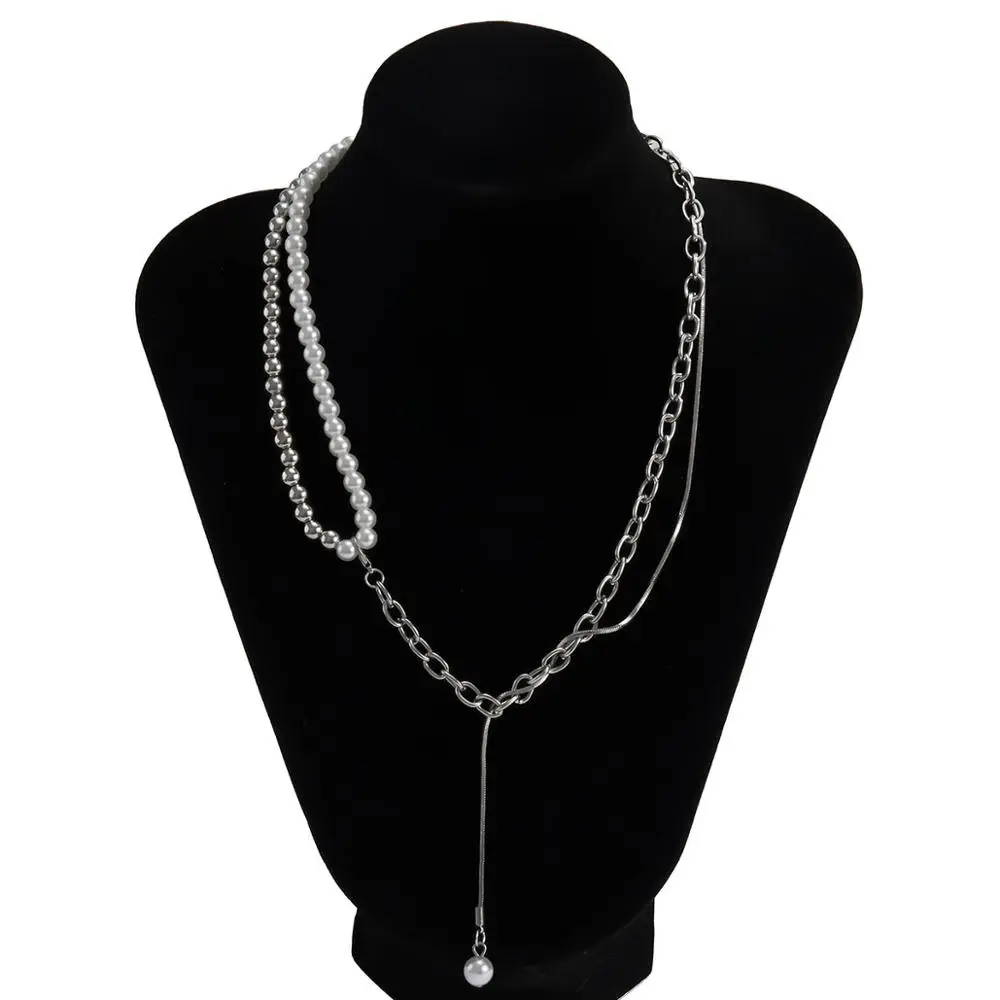 

Gothic Pearl Chains Choker Necklace for Women Vintage Silver Color Long Chains Tassel Pedant Necklace Cuban Men Necklace Jewelry