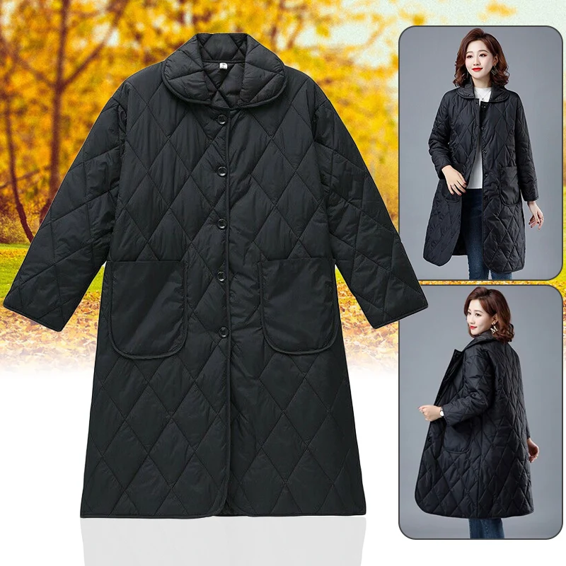 

Woman Winter Lightweight Down Cotton Coats Puffer Jacket Warm Quilted Padded Jacket Simple Plaid Long Outerwear Parkas