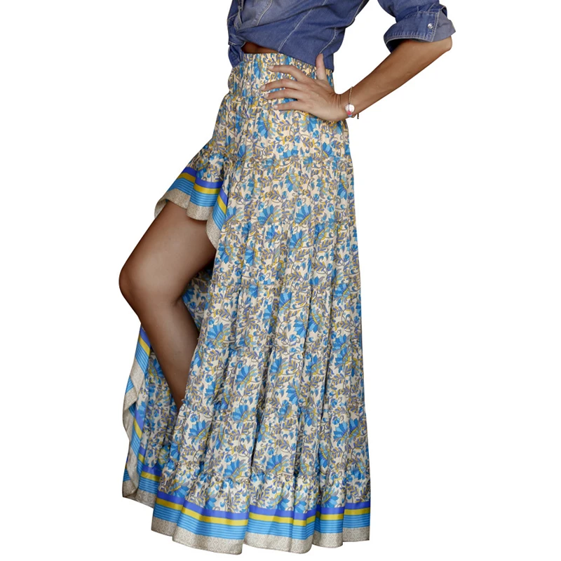 

Женская Асимметричная юбка с цветочным принтом, Повседневная Длинная юбка из хлопка с открытой спиной и высокой талией, в богемном стиле, 2021