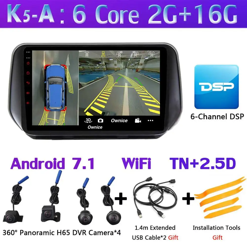 K5-A 1 din 360 ° камера Android 9,0 4+ 64G gps радио CarPlay DSP SPDIF Автомобильный мультимедийный плеер для hyundai Santa FE SantaFE XL - Цвет: K5-A