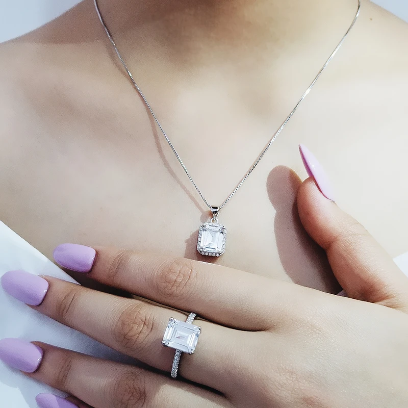 

2pcs Pack Real 925 Sterling Silver Jewelry Set For Engagement Wedding Bridal Jewelry For Brides Gifts Anniversary J4747S