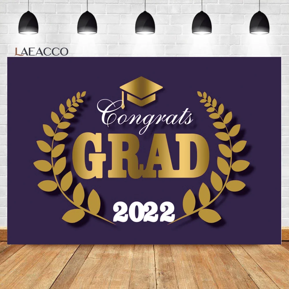 

Laeacco Congrats Grad Class of 2022 Backdrop Golden Bachelor Hat Students Prom Party Portrait Customized Photography Background