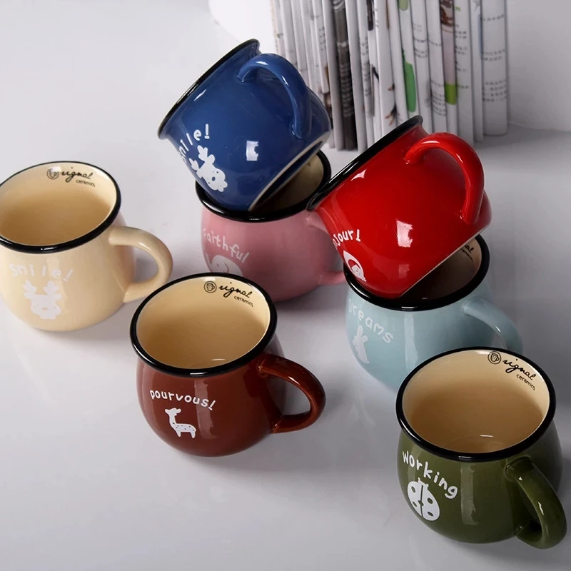 

Ceramic Mugs Creative Cute Animal Pattern Funny Belly Drinkware European Style Breakfast Mug Gift Cartoon Enamel Milk Coffee Cup