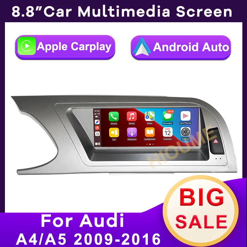 

8.8" Wireless Apple CarPlay Android Auto Car Multimedia for Audi A4 A4L A5 2009-2016 Head Unit Video Touch Screen Camera Linux