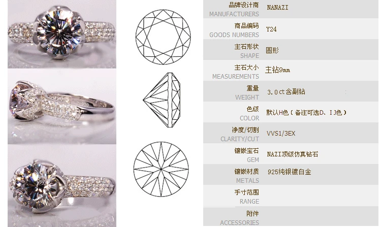 3 карата в форме цветка имитация камня обручальные кольца роскошная звезда