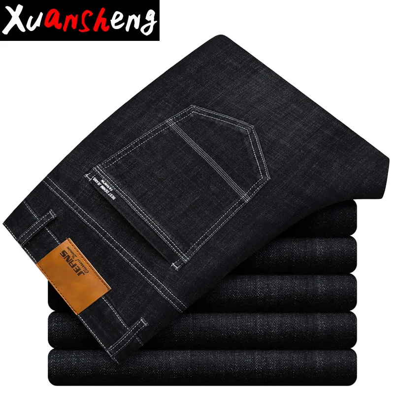 Мужские джинсы Xuansheng черные Классические облегающие Прямые повседневные