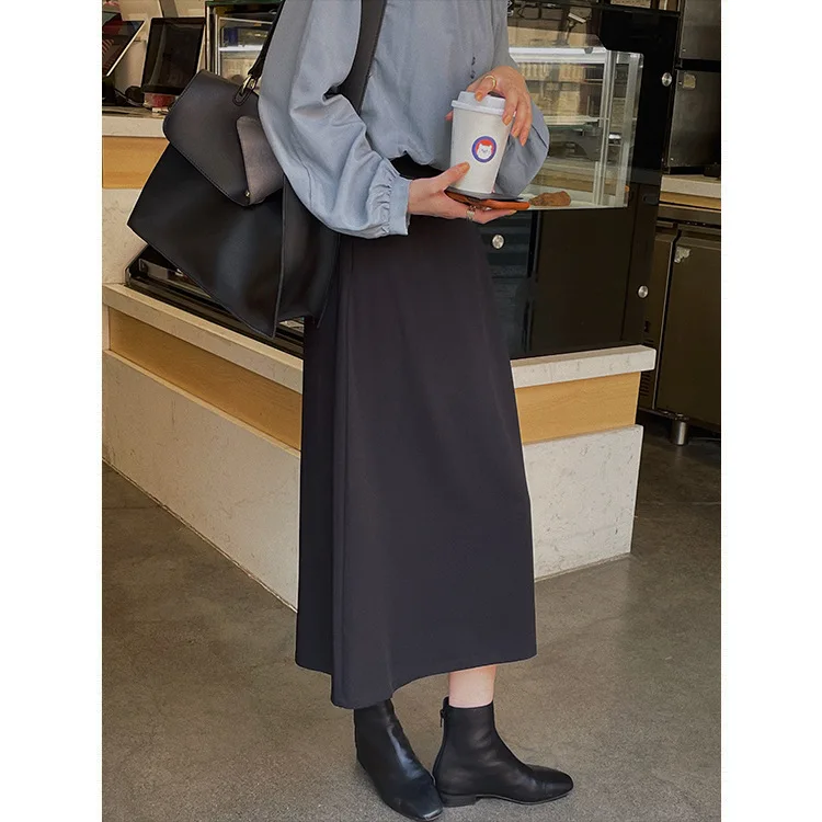 

Ранняя осень 2021, новая юбка с высокой талией, Корейская версия, новая тенденция модной облегающей однотонной универсальной юбки a-word midchi