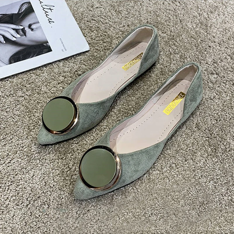 Туфли женские с острым носком офисная обувь на плоской подошве без застежки