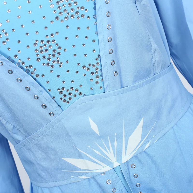 Movie Queen Elsa Princess Cosplay Costumes Blue Snow Outfit Dress