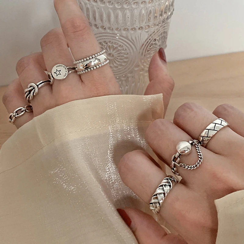 

ALIUTOM Vintage Silver Color Metal Punk Open Rings Design Finger Adjustable Rings for Women Men Party Jewelry Gifts 2021Trend